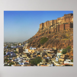 Affiche Paysage urbain de la ville bleue avec Meherangarh,