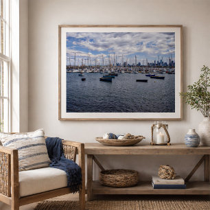 Affiche Paysage urbain de Melbourne et bateaux de la marin