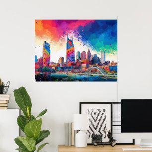 Affiche Paysage urbain de Nashville Couleur Graffiti Art u