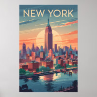 Paysage urbain de New York City Art de voyage vint