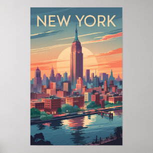 Affiche Paysage urbain de New York City Art de voyage vint