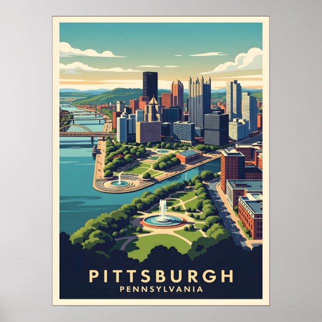 Affiche Paysage urbain de Pittsburgh, Pennsylvanie (Devant)