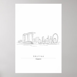 Affiche Paysage urbain de Singapour - Art linéaire minimal