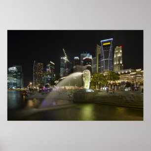 Affiche Paysage urbain de Singapour le long de rivière à