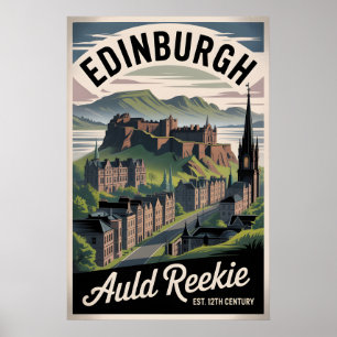 Affiche Paysage urbain de voyage de style rétro d'Édimbour
