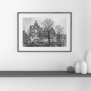 Affiche Paysage urbain du canal d'Amsterdam - Croquis dess