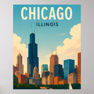 Affiche Paysage urbain du centre-ville de Chicago Illinois