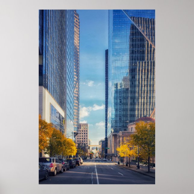 Affiche Paysage urbain du centre-ville de Seattle avec des (Devant)