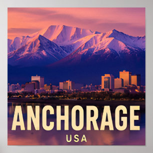 Affiche Paysage urbain enneigé d'Anchorage en Alaska
