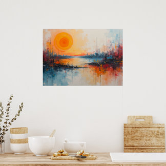 Affiche Paysage urbain expressionniste du port au coucher