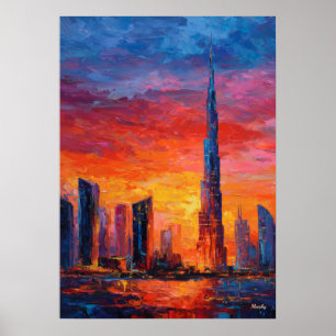 Affiche Paysage urbain expressionniste vibrant de Dubaï vi
