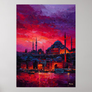 Affiche Paysage urbain expressionniste vibrant d'Istanbul