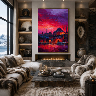 Affiche Paysage urbain expressionniste vibrant d'Istanbul