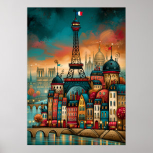 Affiche Paysage urbain fantaisiste de la Tour Eiffel de Pa