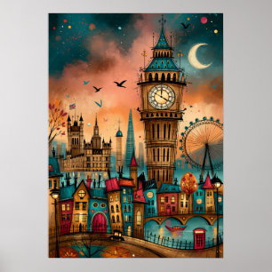 Affiche Paysage urbain fantaisiste de Londres Big Ben