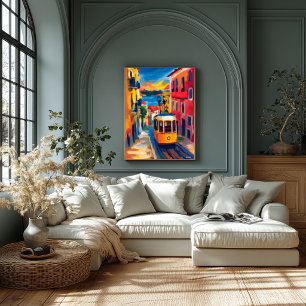 Affiche Paysage urbain fauviste de Lisbonne, Alfama coloré