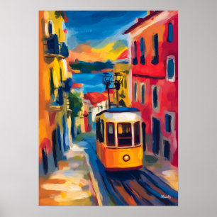 Affiche Paysage urbain fauviste de Lisbonne, Alfama coloré