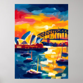 Affiche Paysage urbain fauviste de Sydney – Opéra et Harbo
