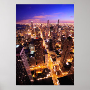 Affiche Paysage urbain la nuit de Chicago