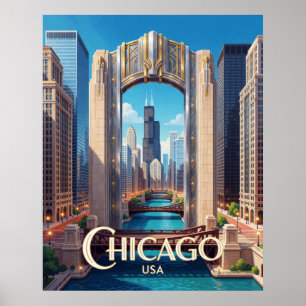 Affiche Paysage urbain moderne de la Willis Tower à Chicag