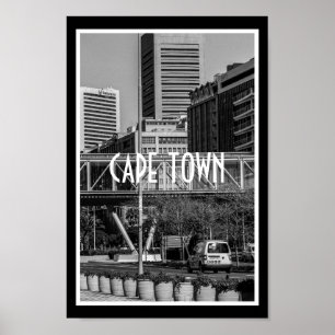 Affiche Paysage urbain monochrome de la ville du Cap, styl