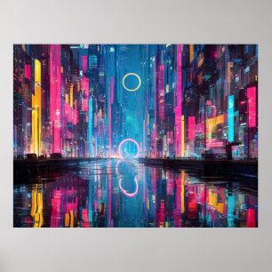 Affiche Paysage urbain nocturne néon vibrant futuriste