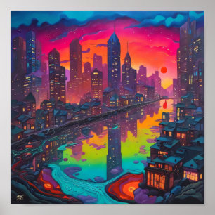 Affiche Paysage urbain plus sombre psychédélique