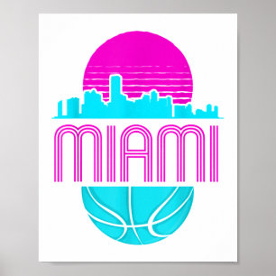 Affiche Paysage urbain rétro de Miami Floride Basketball v