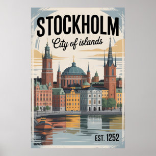 Affiche Paysage urbain rétro de Stockholm en Suède