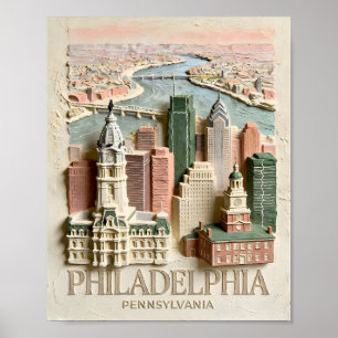 Affiche Paysage urbain texturé moderne de Philadelphie
