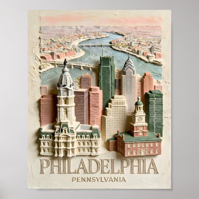 Affiche Paysage urbain texturé moderne de Philadelphie (Devant)