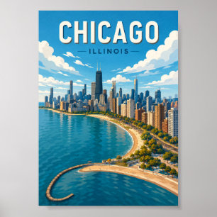 Affiche Paysage urbain vibrant de Chicago Illinois