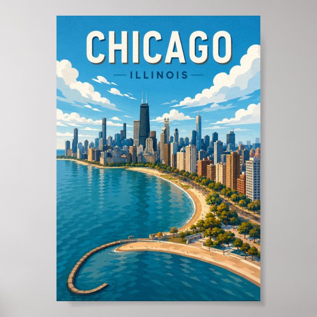 Affiche Paysage urbain vibrant de Chicago Illinois (Devant)