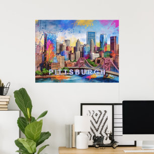 Affiche Paysage urbain vibrant de Pittsburgh, Art urbain c