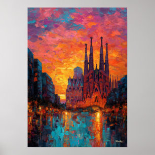 Affiche Paysage urbain vibrant d'une Barcelone expressionn