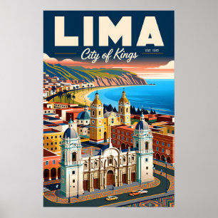 Affiche Paysage urbain vintage de Lima Pérou Voyage rétro