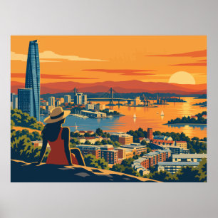 Affiche Paysage urbain vintage de Sydney au coucher du sol