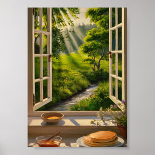 Affiche paysage vert Soleil chaud téléchargement numérique