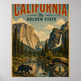 Affiche Paysage vintage du parc national de Yosemite avec