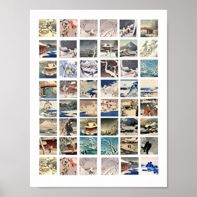 Affiche paysages de neige bois japonais blocs d'art peintu (Devant)