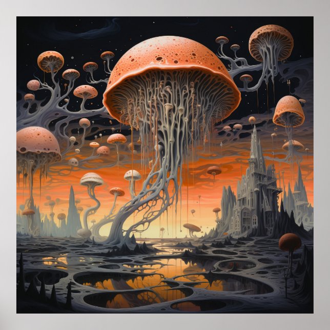 Affiche Paysages fantastiques avec des personnages mystiqu (Devant)