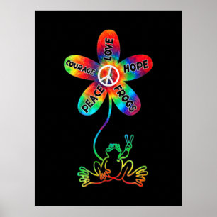 Affiche Peace Courage Love Hope Frogs Hippie