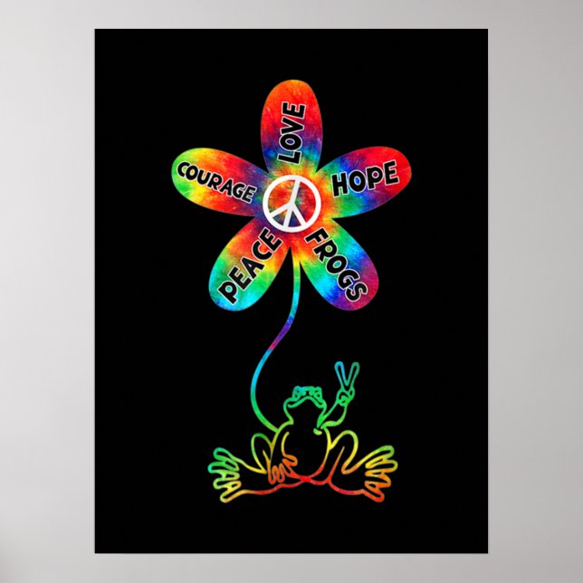 Affiche Peace Courage Love Hope Frogs Hippie (Devant)