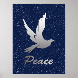 Affiche Peace Dove in Silver on a Starry Sky Background