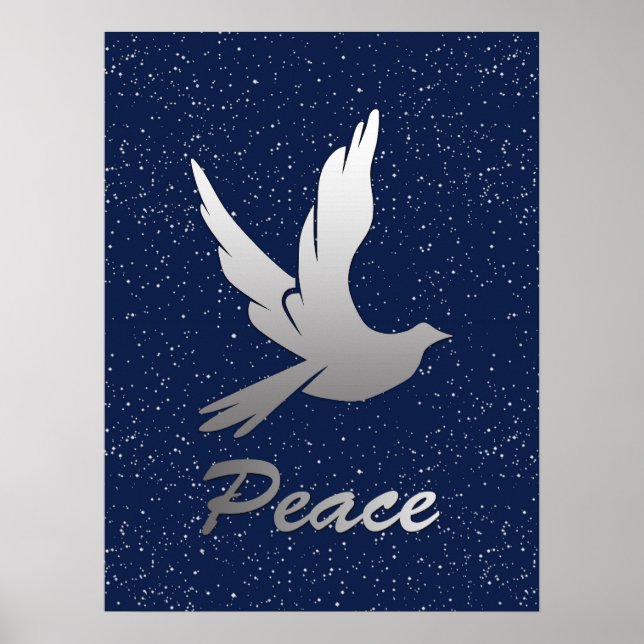 Affiche Peace Dove in Silver on a Starry Sky Background  (Devant)