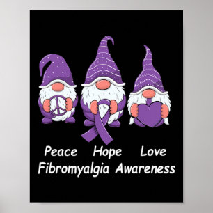 Affiche Peace Hope Love Gnomes Purple Ribbon Fibromyalgia