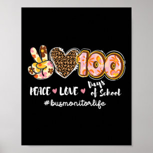 Affiche Peace Love 100 Jours De L'École Léopard Bus Monite
