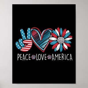 Affiche Peace Love America Daisy 4 juillet Patriotic Us Am