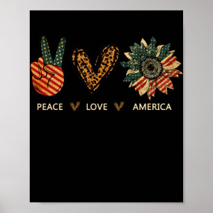 Affiche Peace Love America Sunflower Leopard Heart Proud