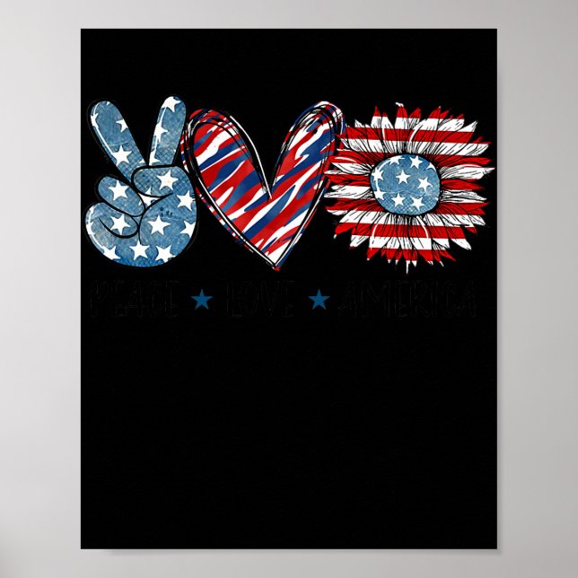 Affiche Peace Love America Sunflower USA Drapeau Patriotiq (Devant)